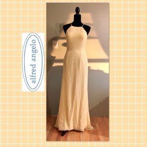 Alfred Angelo Yellow Beaded Open-Back Gown